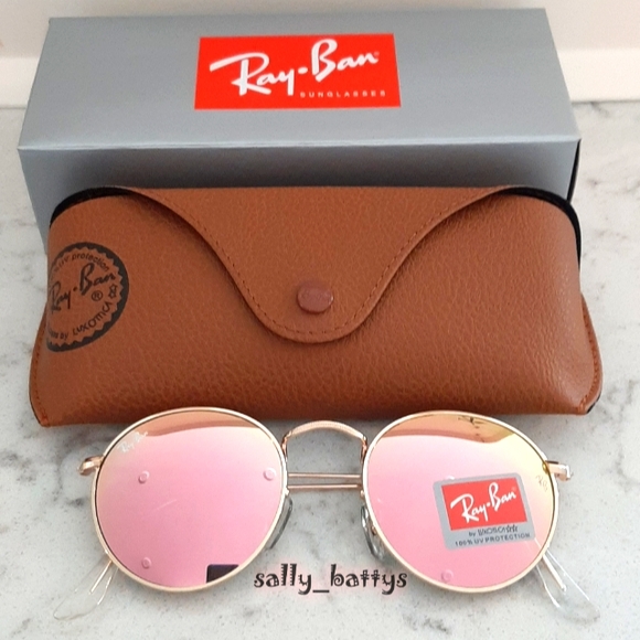 RayBan (Store Display) Round Metal Reflective Pink RB3447 Mirror - Picture 3 of 14